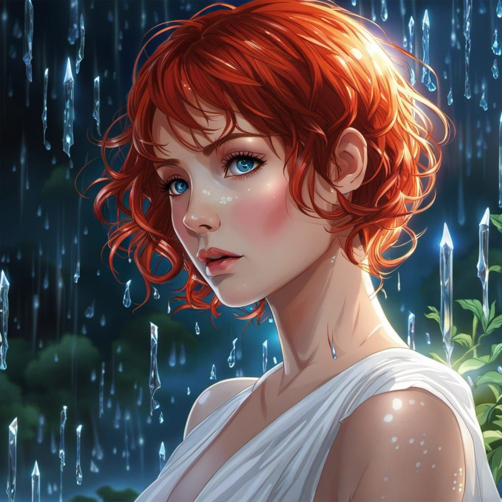 Anime-Inspired Portrait of a Stunning Red-Headed Woman in Ra...