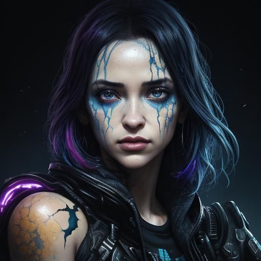 Vibrant Blackberry Illuminated in Neon-lit Dark Blue Acid Ra...