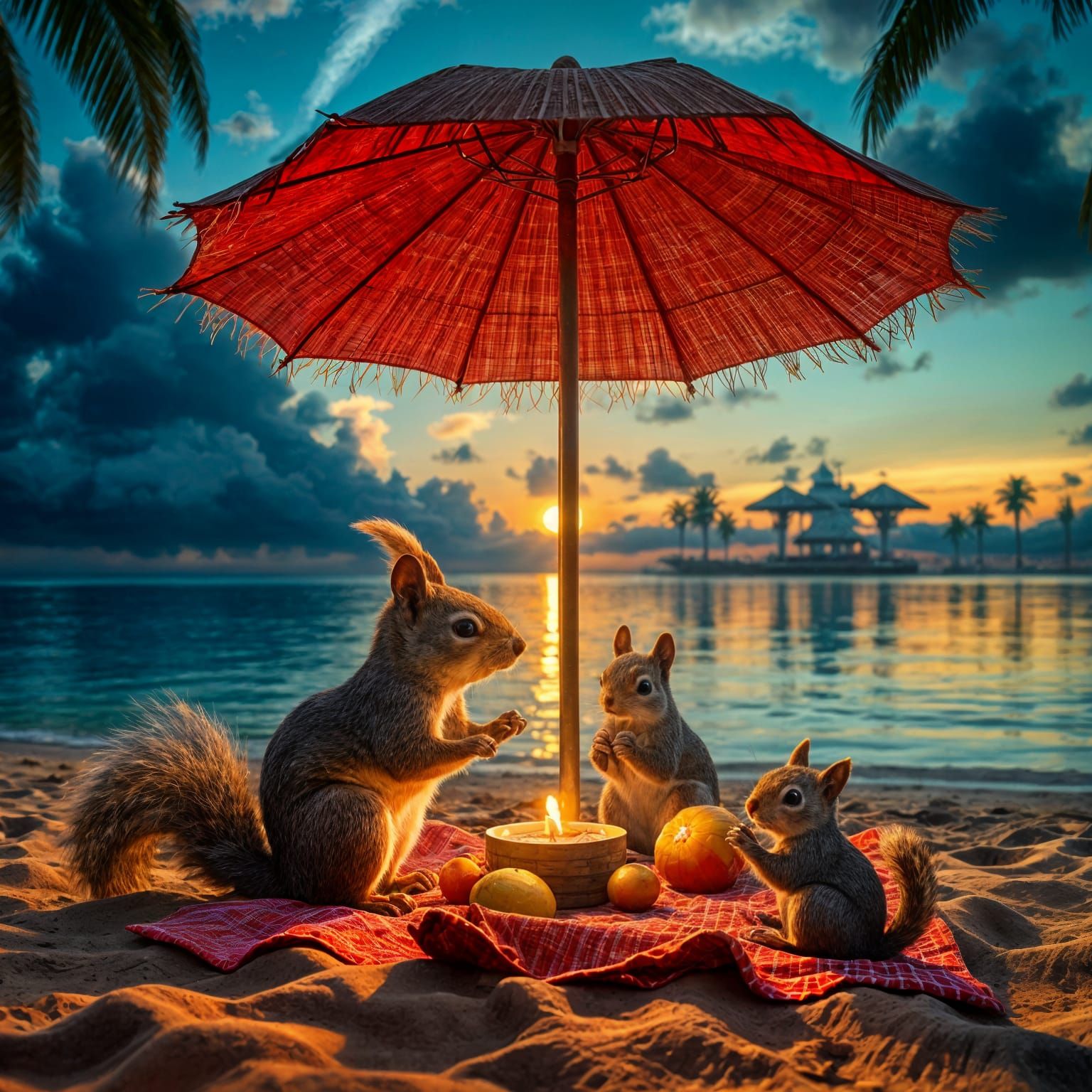 A Tropical Beach Sunset Scene in Hyperrealistic Style
