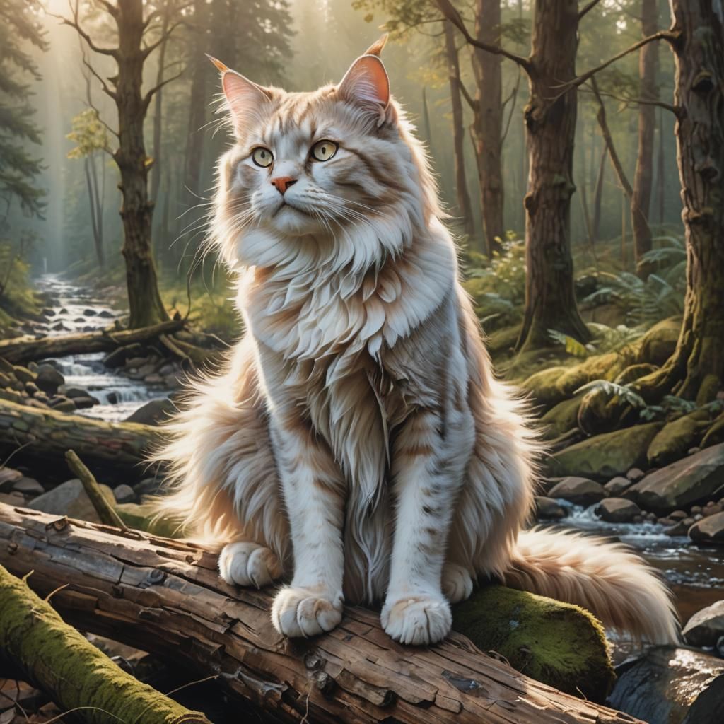 Majestic White Tomcat in Forest Glory