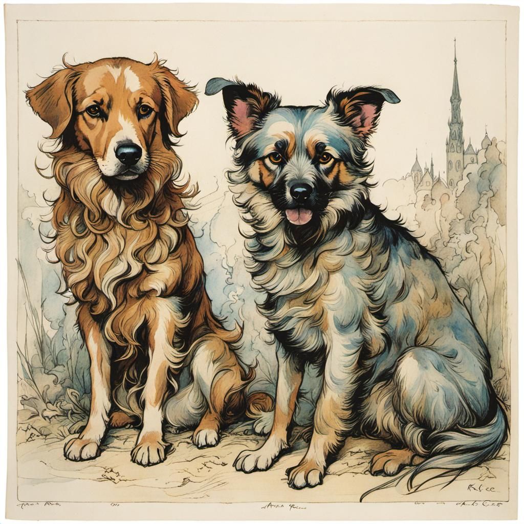 A Whimsical Merging of Feline Canine Worlds in a Dreamlike A...
