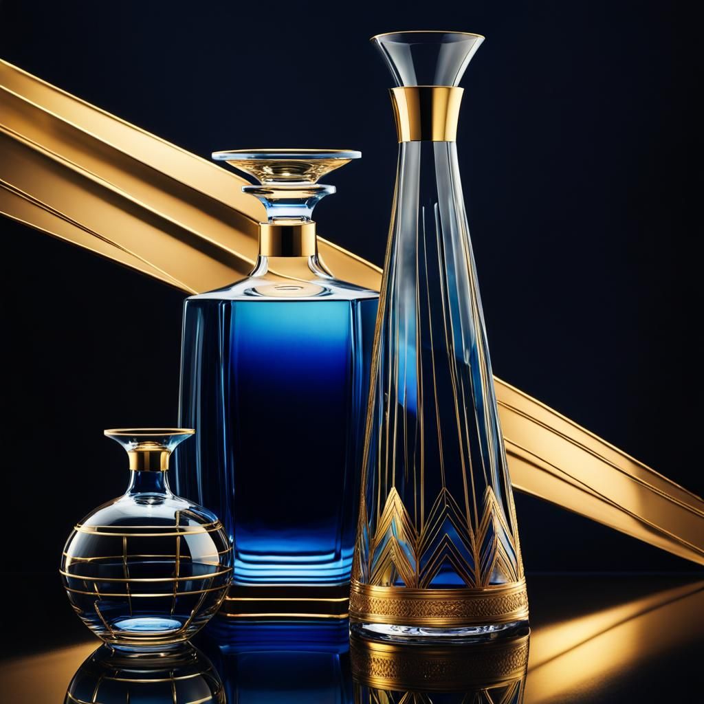 Luxurious Art Deco Still Life with Glass Vase and Decanter