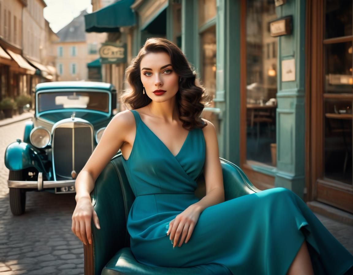 Vintage European Cafe Scene in Art Nouveau Style