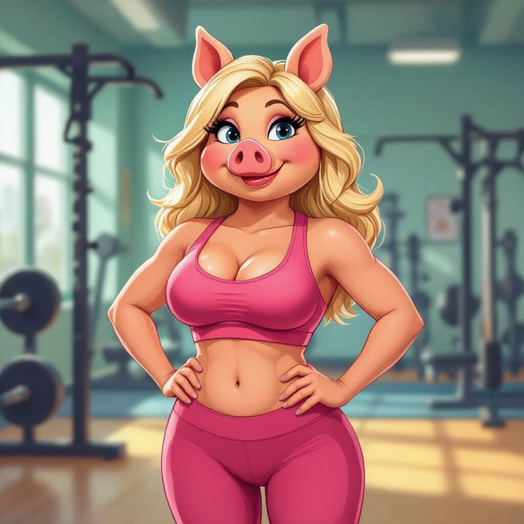 Miss Piggy in Gym Gear, Dynamic Al Hirschfeld Style