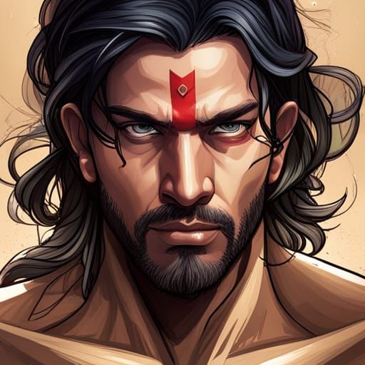 Intricately Detailed Portrait of Indian Superhero Saktiman i...