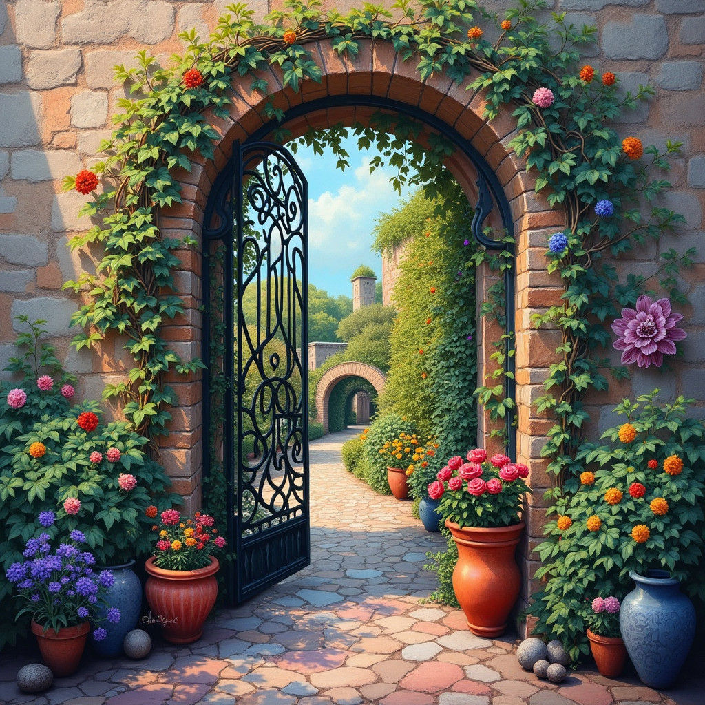 Vibrant Garden Gate Invites You to Peek into a Colorful, Fan...
