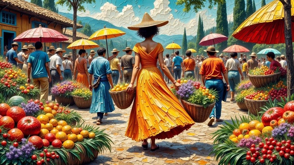 Woman at Village Market in Fauvist Cubist Style