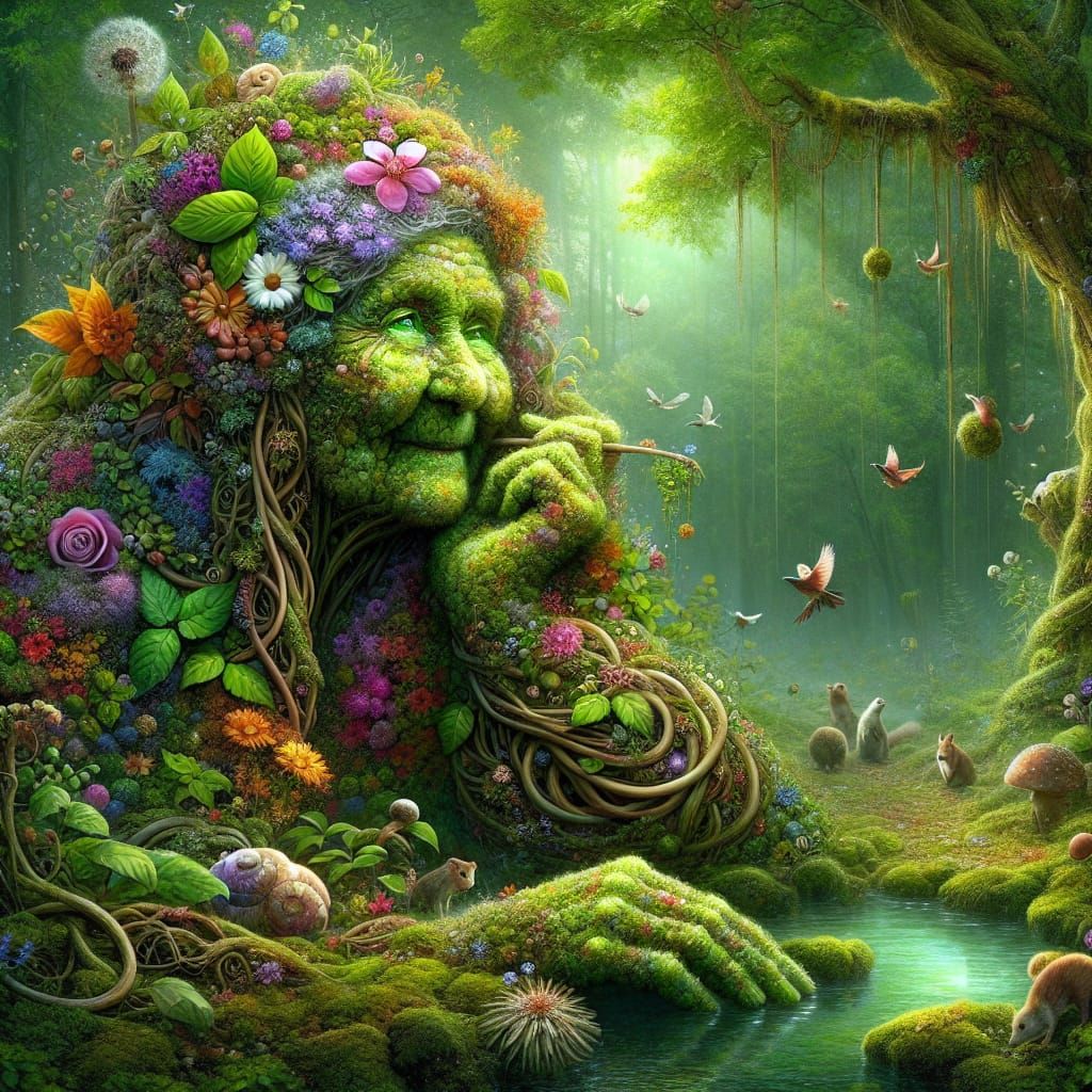 Nature's Grandmother as Airbrush Painting in Garden