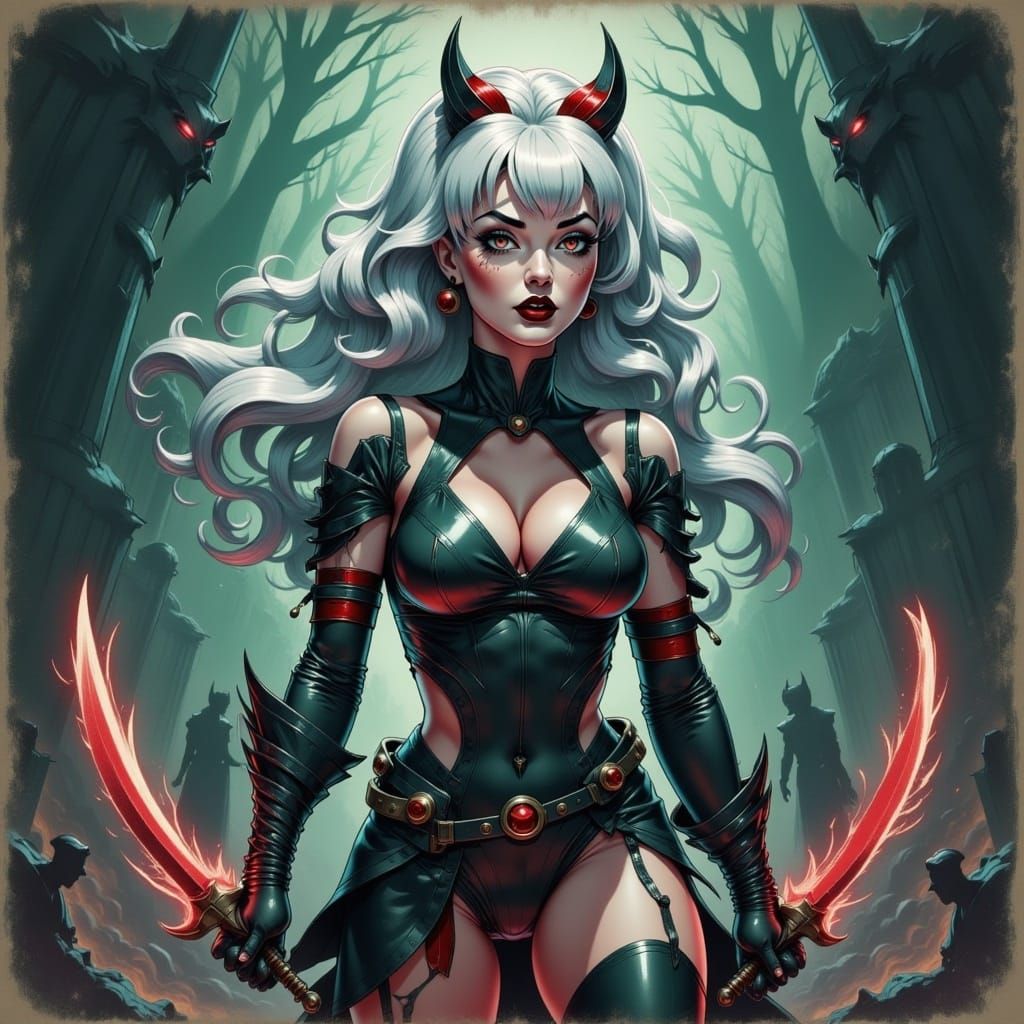 Dark Fantasy Huntress in Gothic Underworld