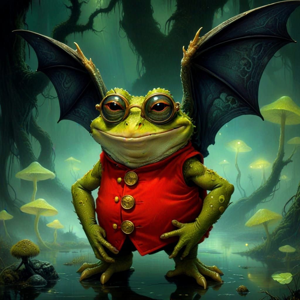 Whimsical Toad in a Mystical Swamp Scene