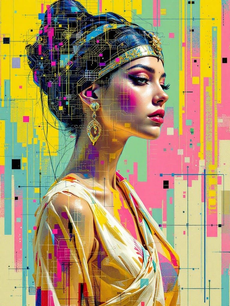 Glitching Reality: Fractured Beauty in Golden Hues