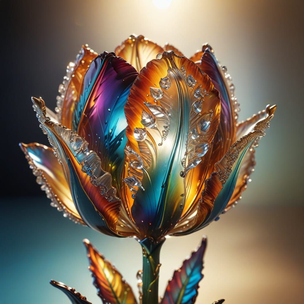 Crystal Tulip in Surrealistic Macro Photography Style