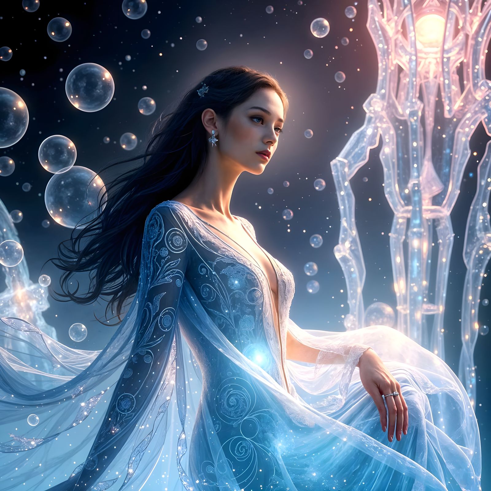 Enchanting Goddess Radiates Light in Celestial Realm