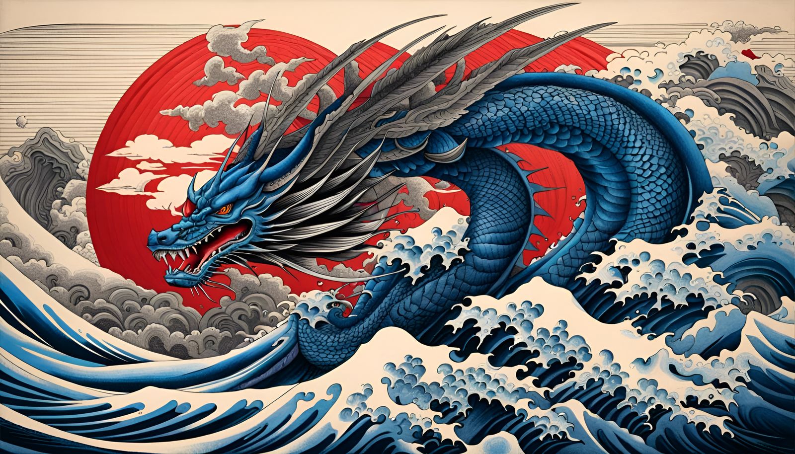 Azure Inferno: Mighty Sea Dragon Rises from the Depths of the Blue Wave