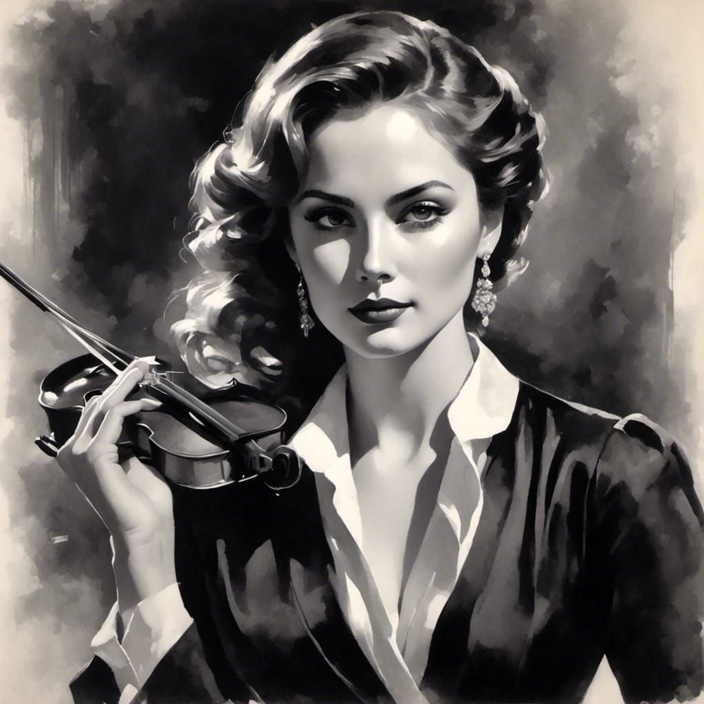 Beautiful Female Conductor in Black and White Opera Setting