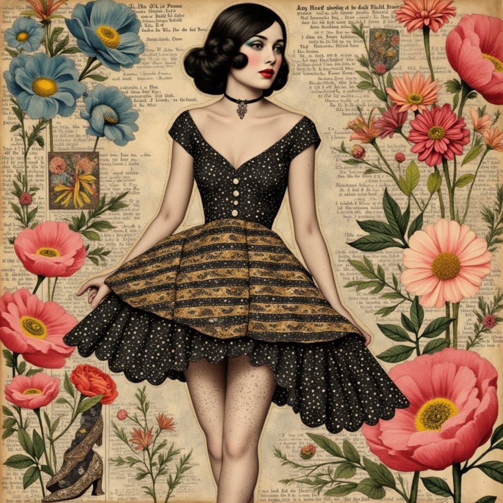 Gothic Art Nouveau Woman in Paper Collage