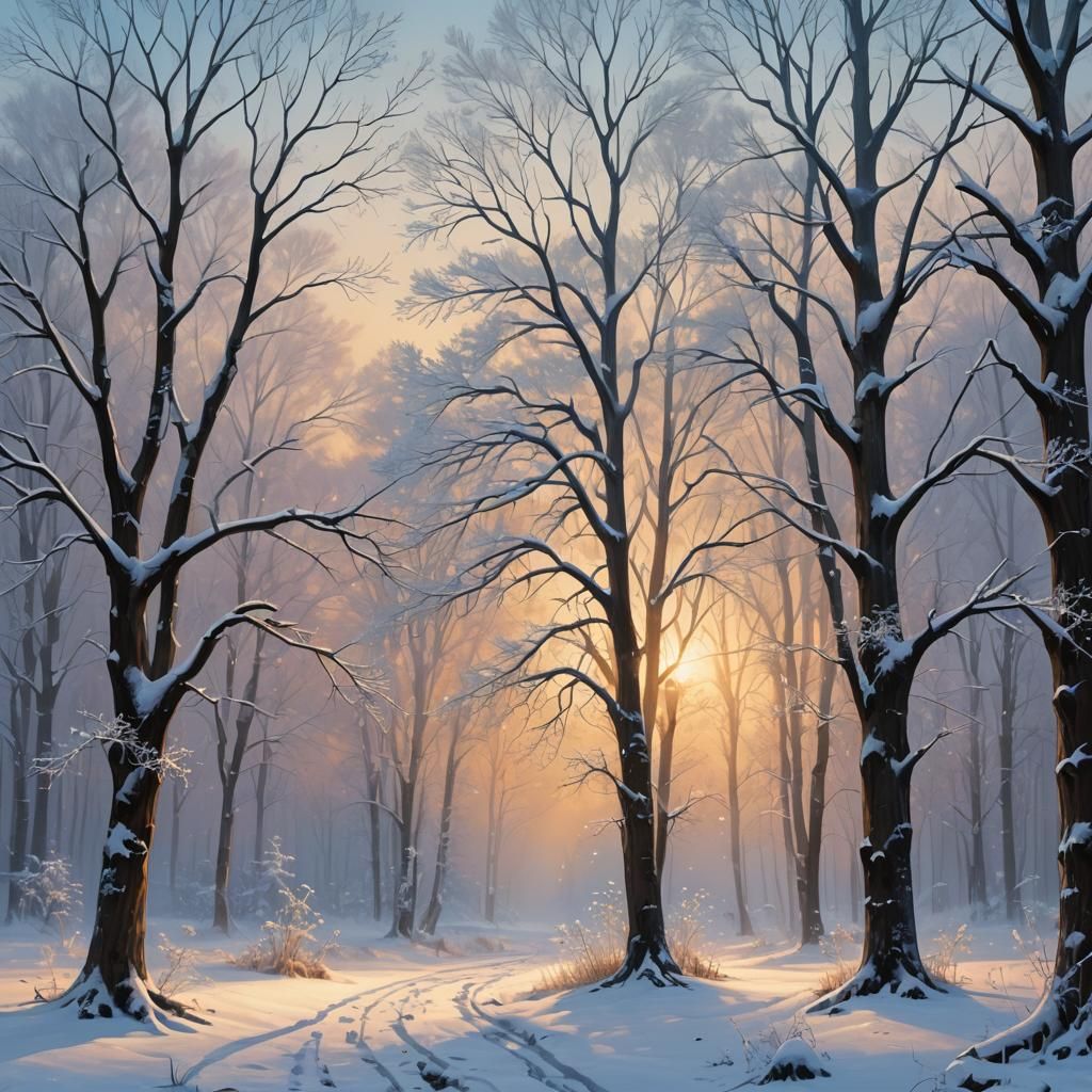 Snowy Landscape in Warm Golden Light