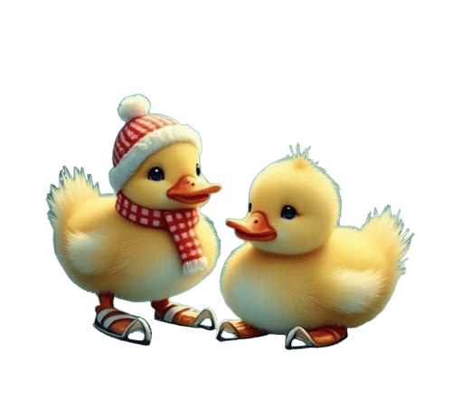 Whimsical Duck on Frozen Pond in Watercolor Style