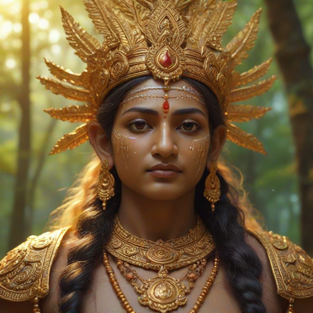Surreal Hindu Deity in Mystical Forest