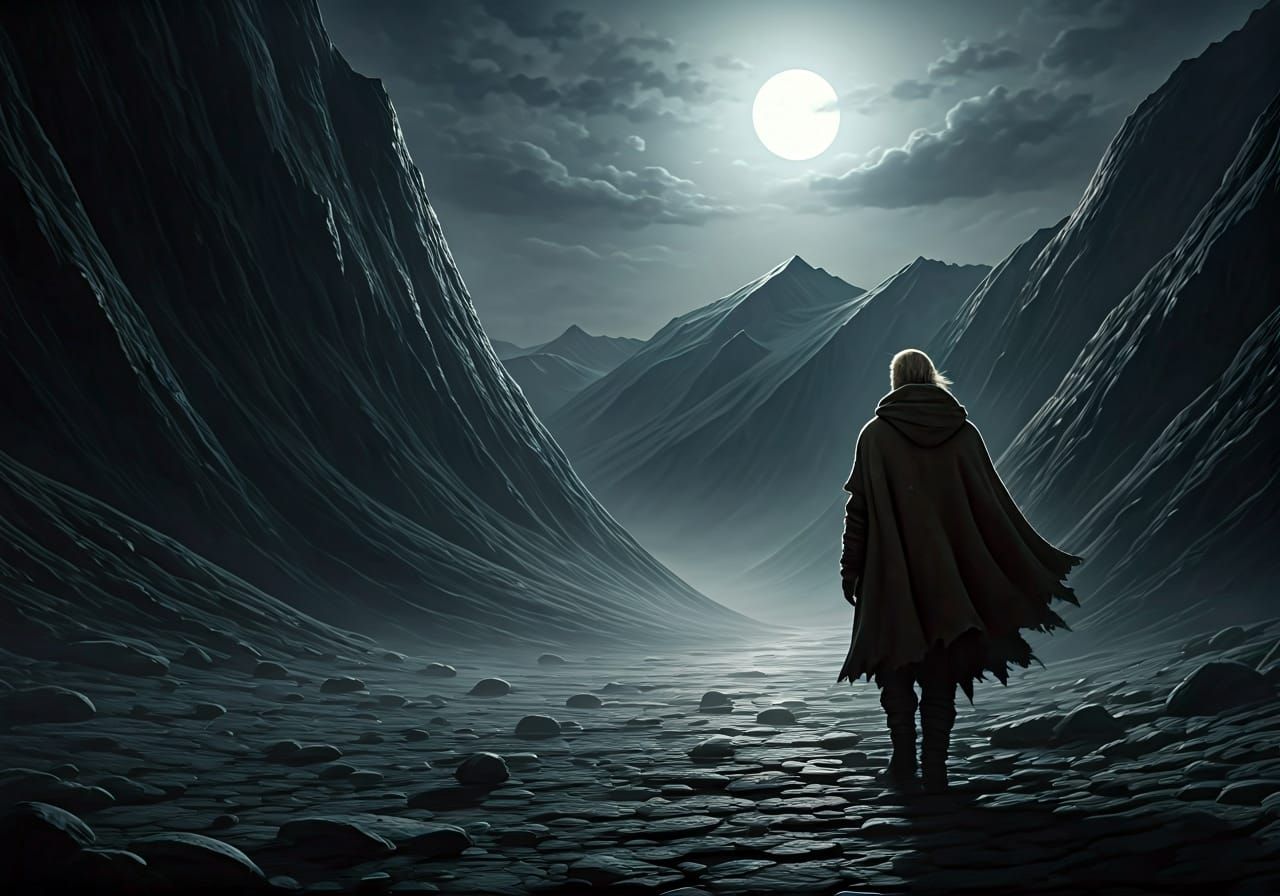 Moonlit Wanderer in Norwegian Mountains