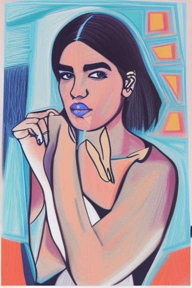 Surrealist Pop Art Portrait of Dua Lipa in Cubist Style
