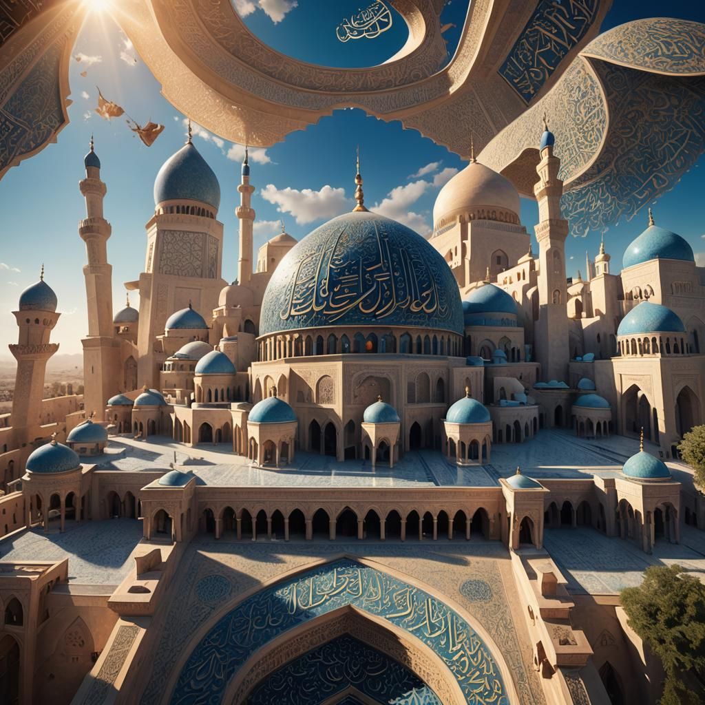 Majestic Islamic Mosque in Vibrant Blue Skies