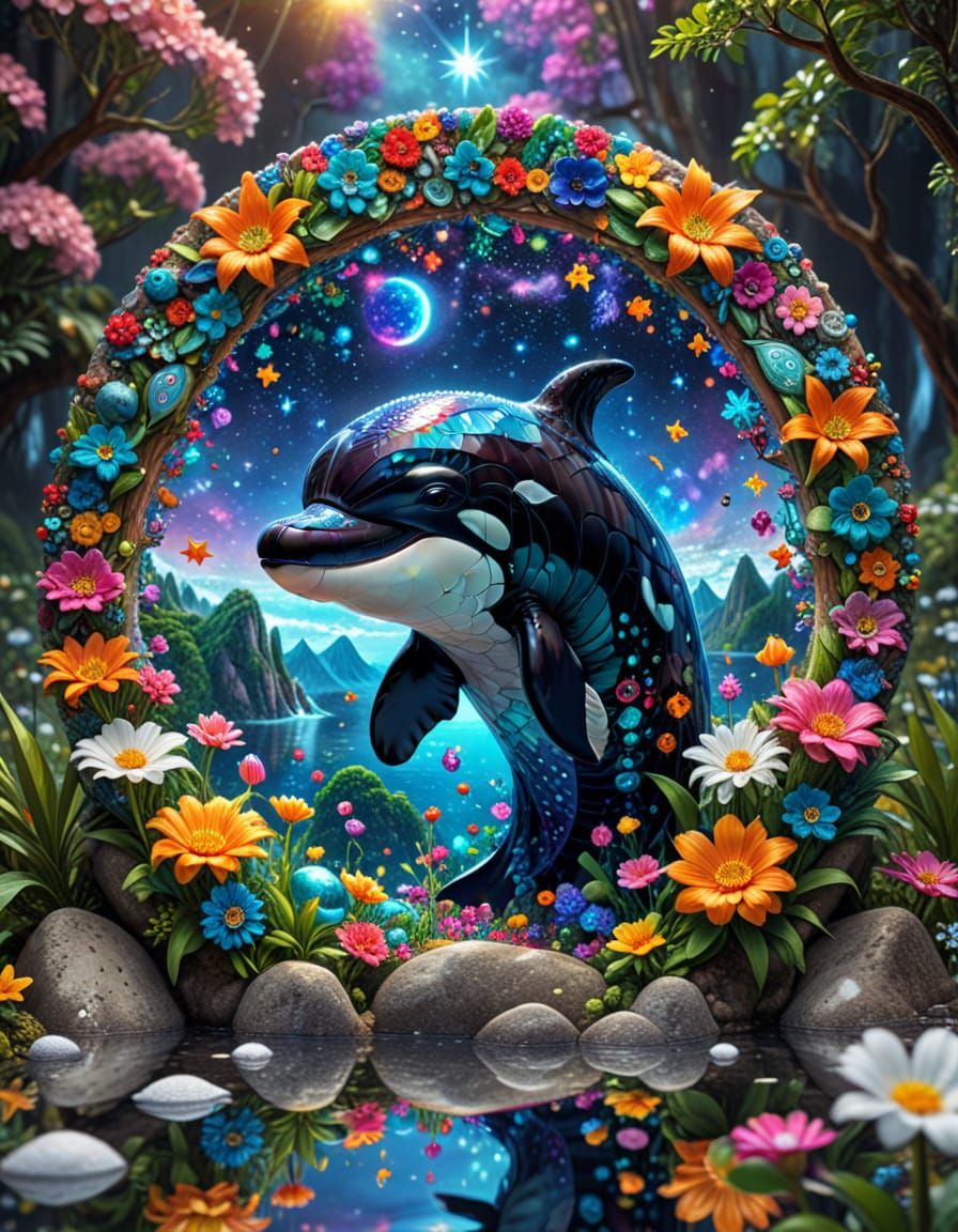 Kaleidoscopic Killer Whale with Geometric Designs