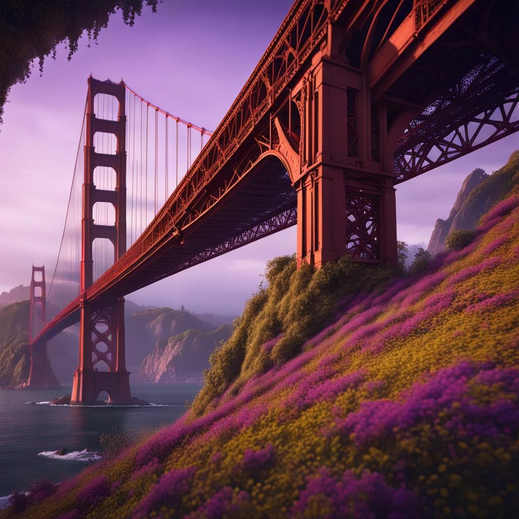 Golden Gate Bridge in Dark Fantasy Overgrowth