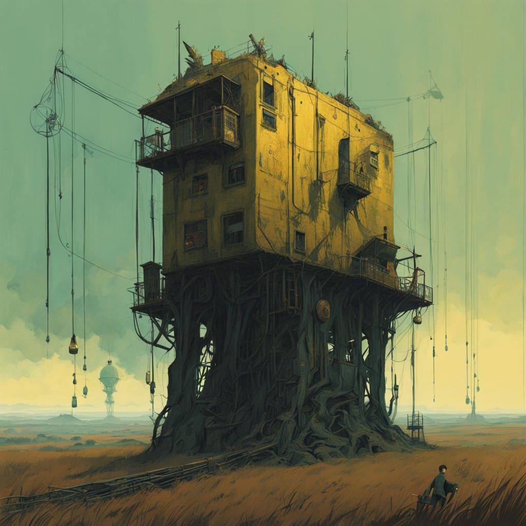 Golden Automaton Lost in Thought Amidst Italianate Ruins