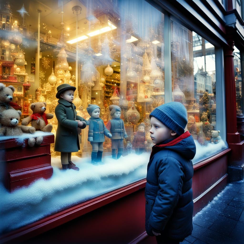 Beautiful Christmas toy shop window display.
Baby boy face+N...