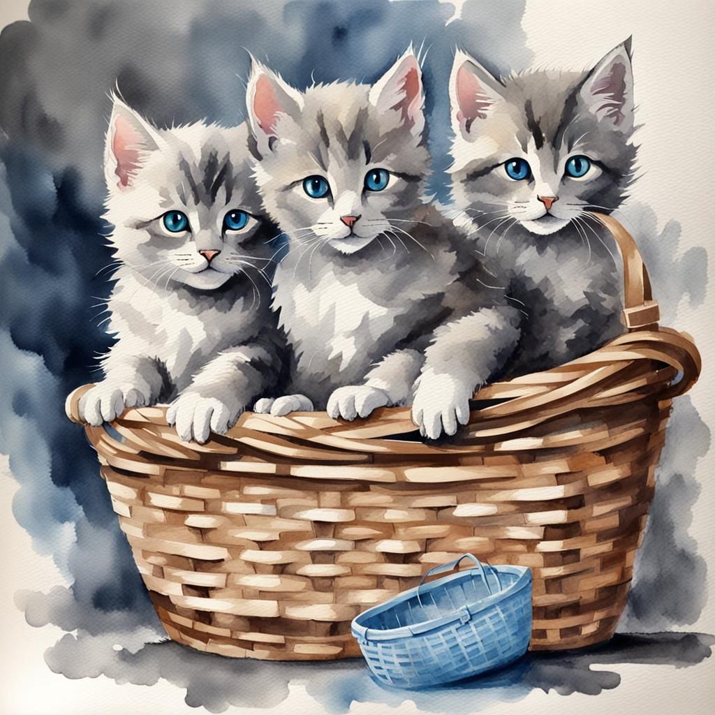 Whimsical Watercolour Kittens in Harmony
