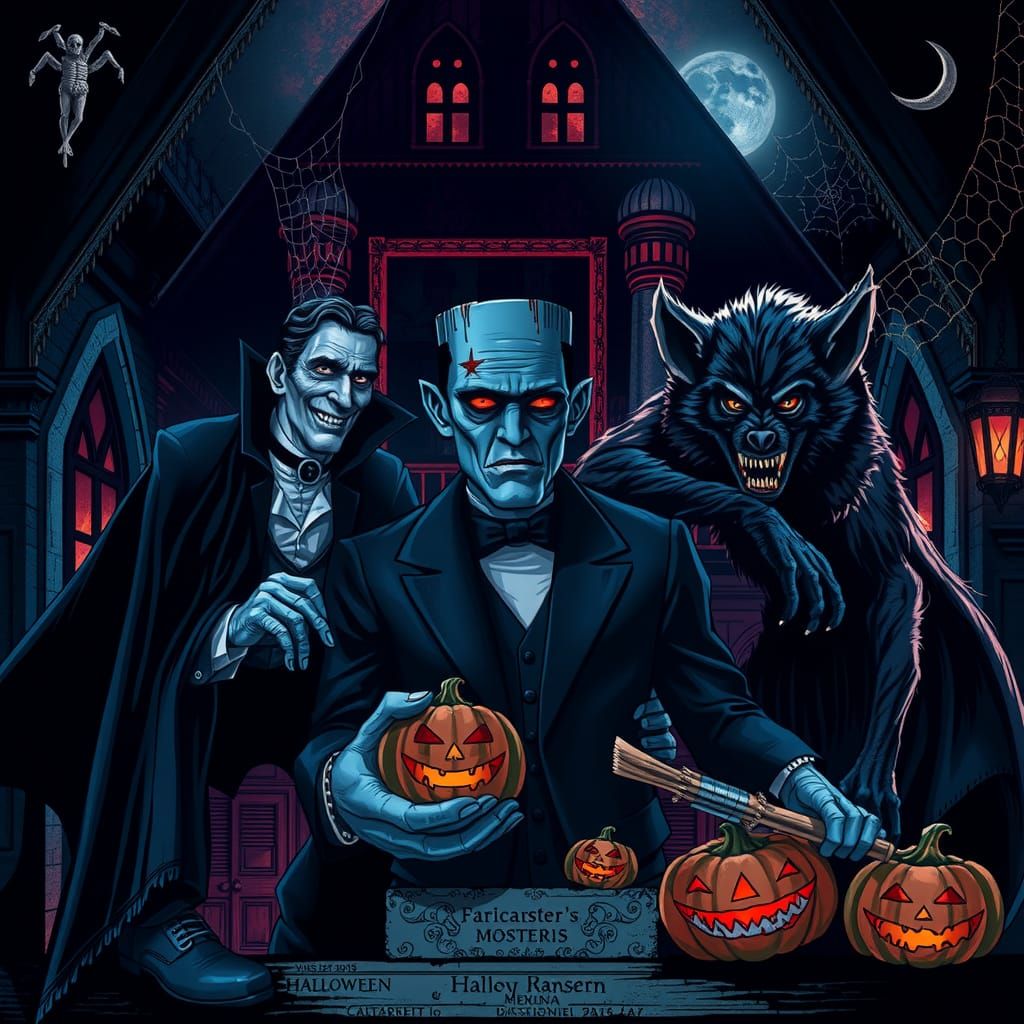 Nostalgic Halloween Monstera in Victorian-Era Mansion