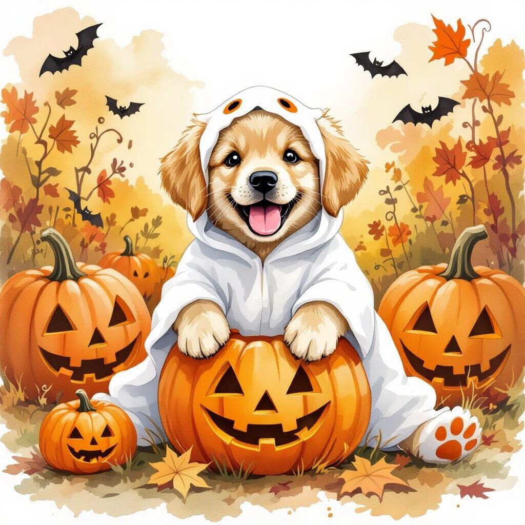 Puppy's First Halloween: A Watercolor Ghost Dog