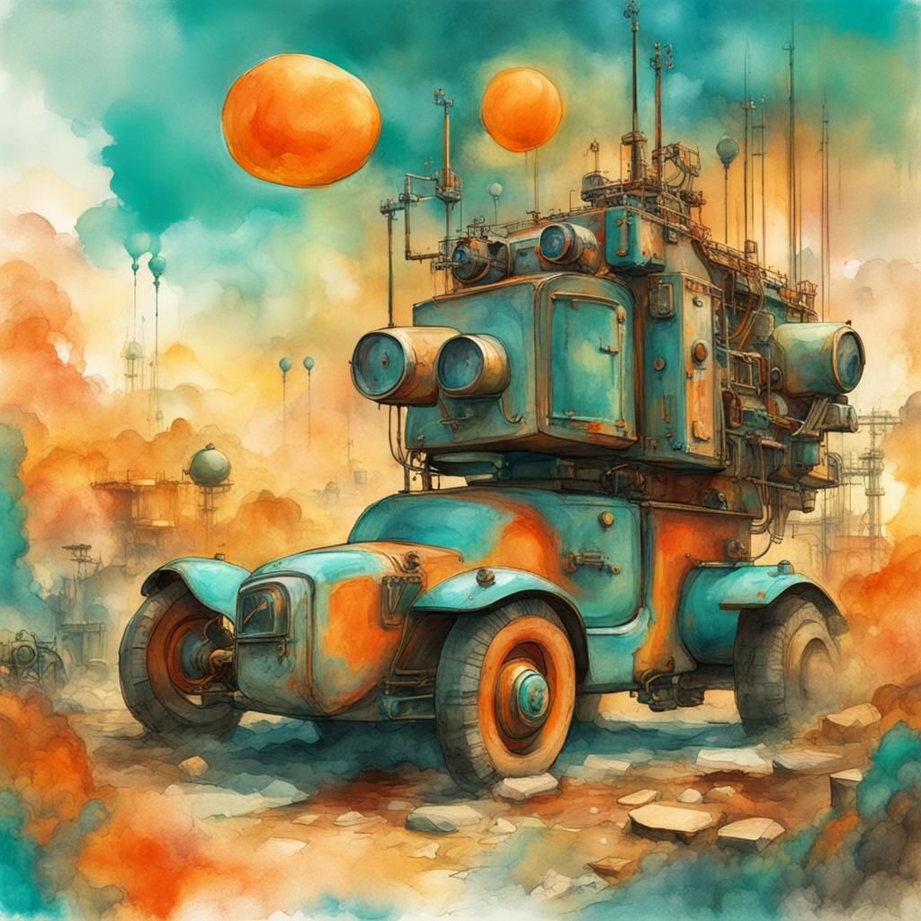 Vibrant Post-Apocalyptic Dreamscape in Retro Futurism