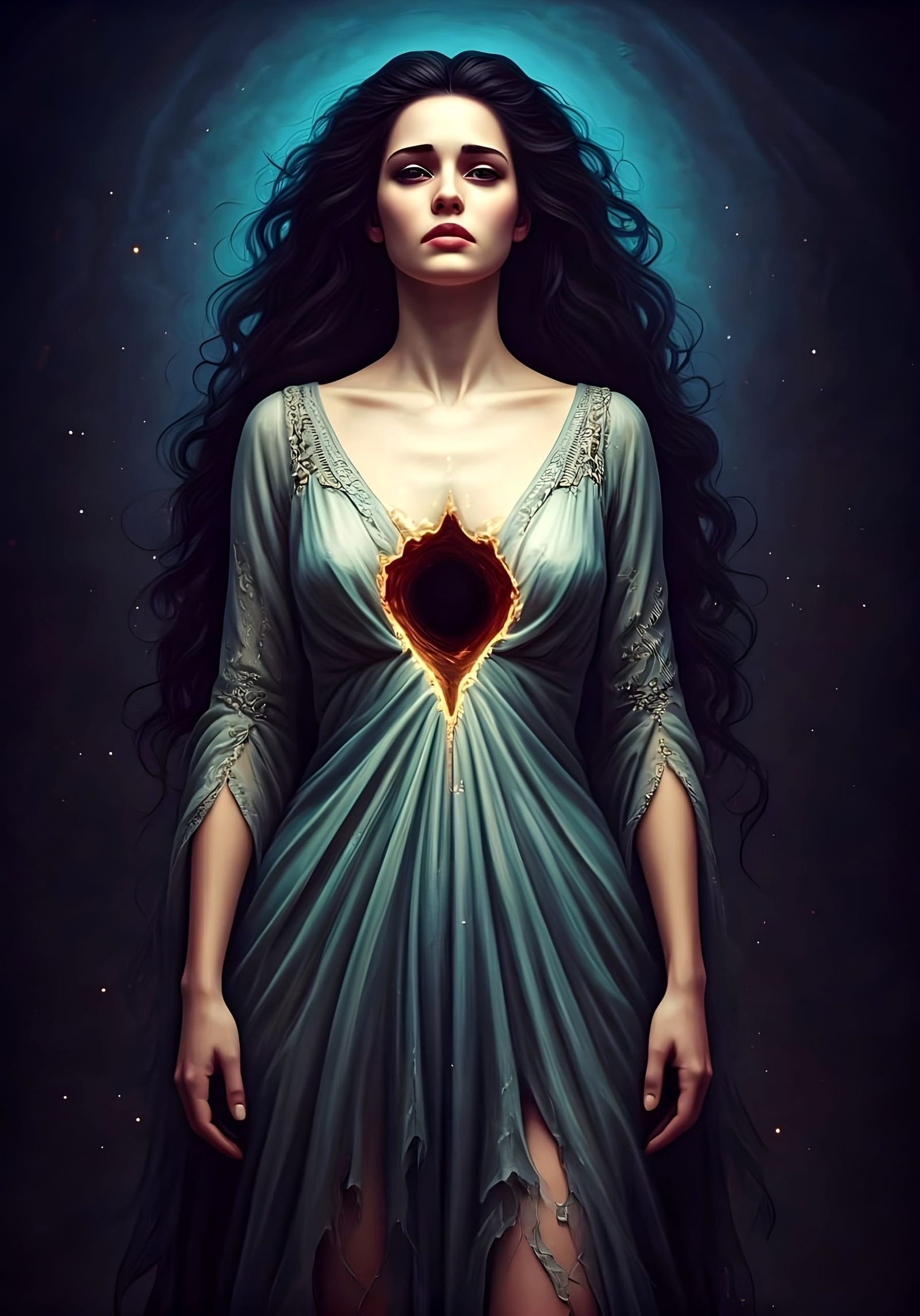 Surreal Brunette Woman with a Gaping Hole in Her Soul