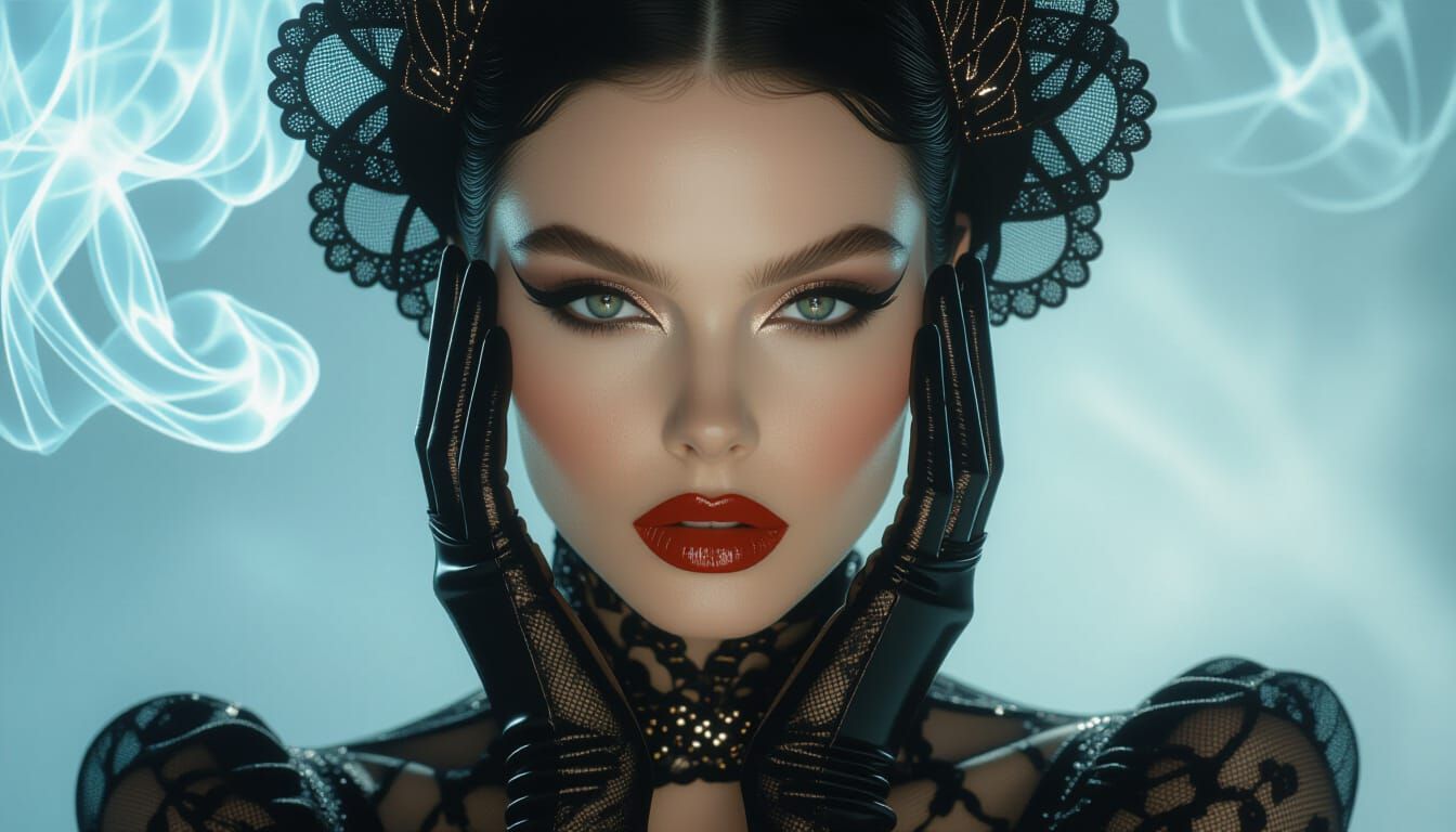 Zaya's Face in Latex and Lace with Metallic Accents