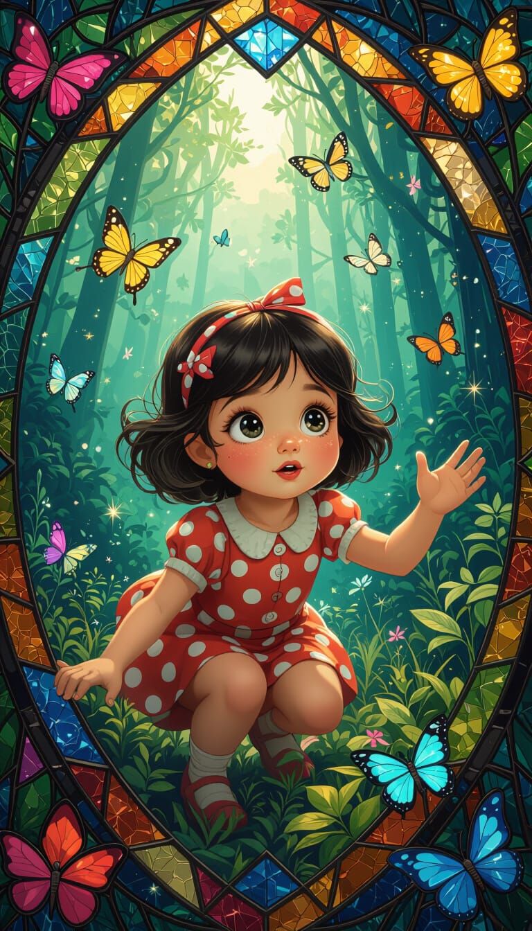 Girl in Glass Design Exploring Magical Forest