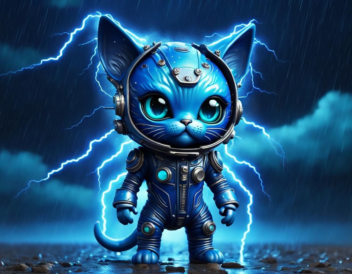 Stunning Chibi Alien Cat in Midnight Blue Spacesuit