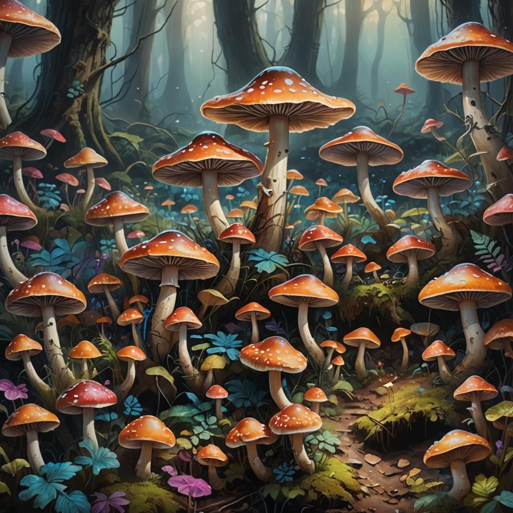 Luscious Mushrooms in a Mystical Forest