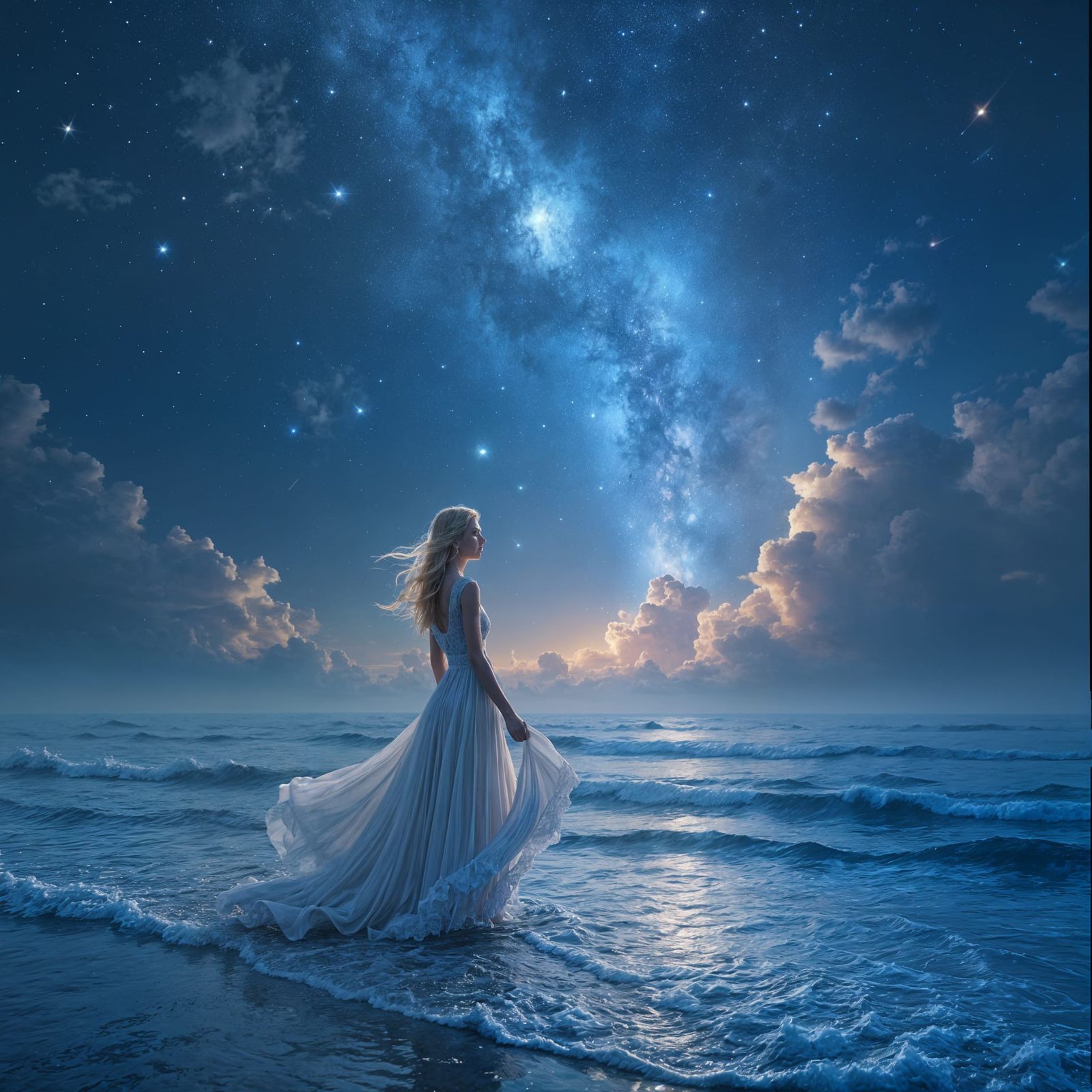 Spectral Goddess of the Starry Ocean in a Detailed Matte Pai...