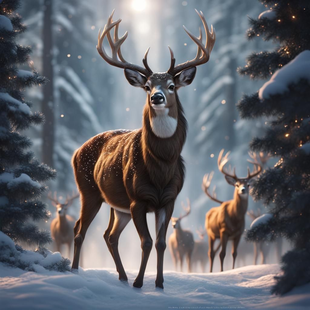 Whitetail Deer in Vibrant Winter Wonderland