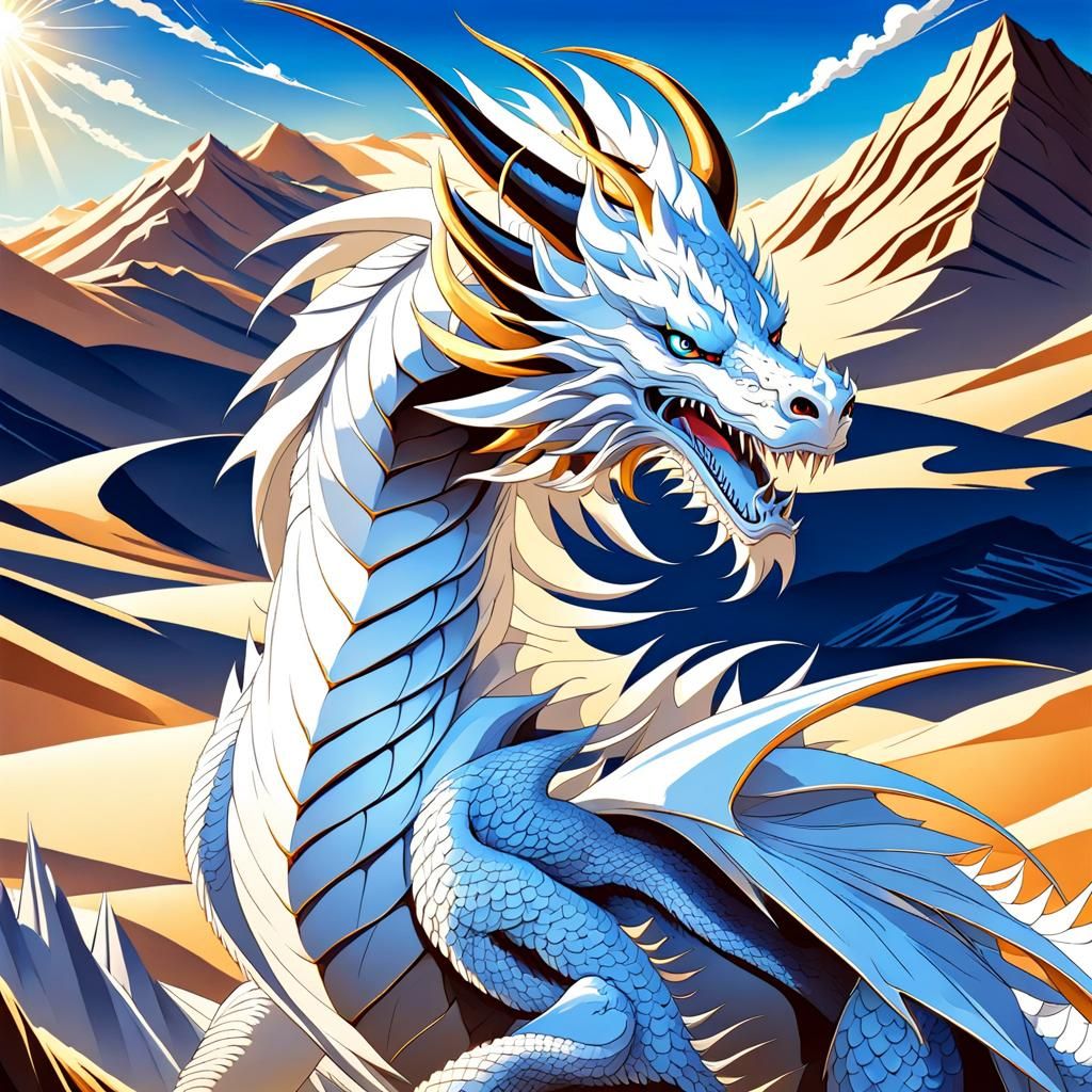 Majestic Anime Dragon Soars Across the Desert