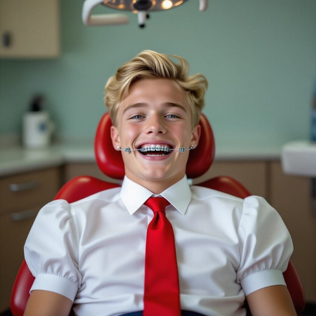Man with Braces in Dentist Chair, Professional Photo