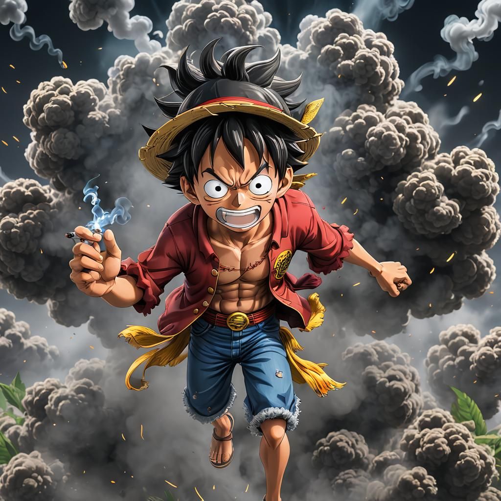 Monkey D. Luffy in Gear 5 with a Smoking Habit