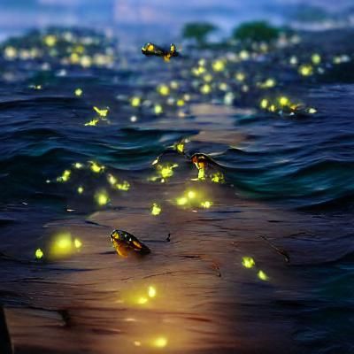 Aurora of Fireflies Illuminates Ethereal Beach Scene in Whim...