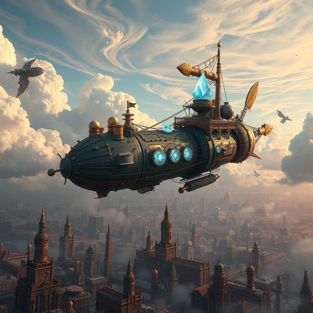Steampunk Airship Soars Through Whimsical Cloudscapes