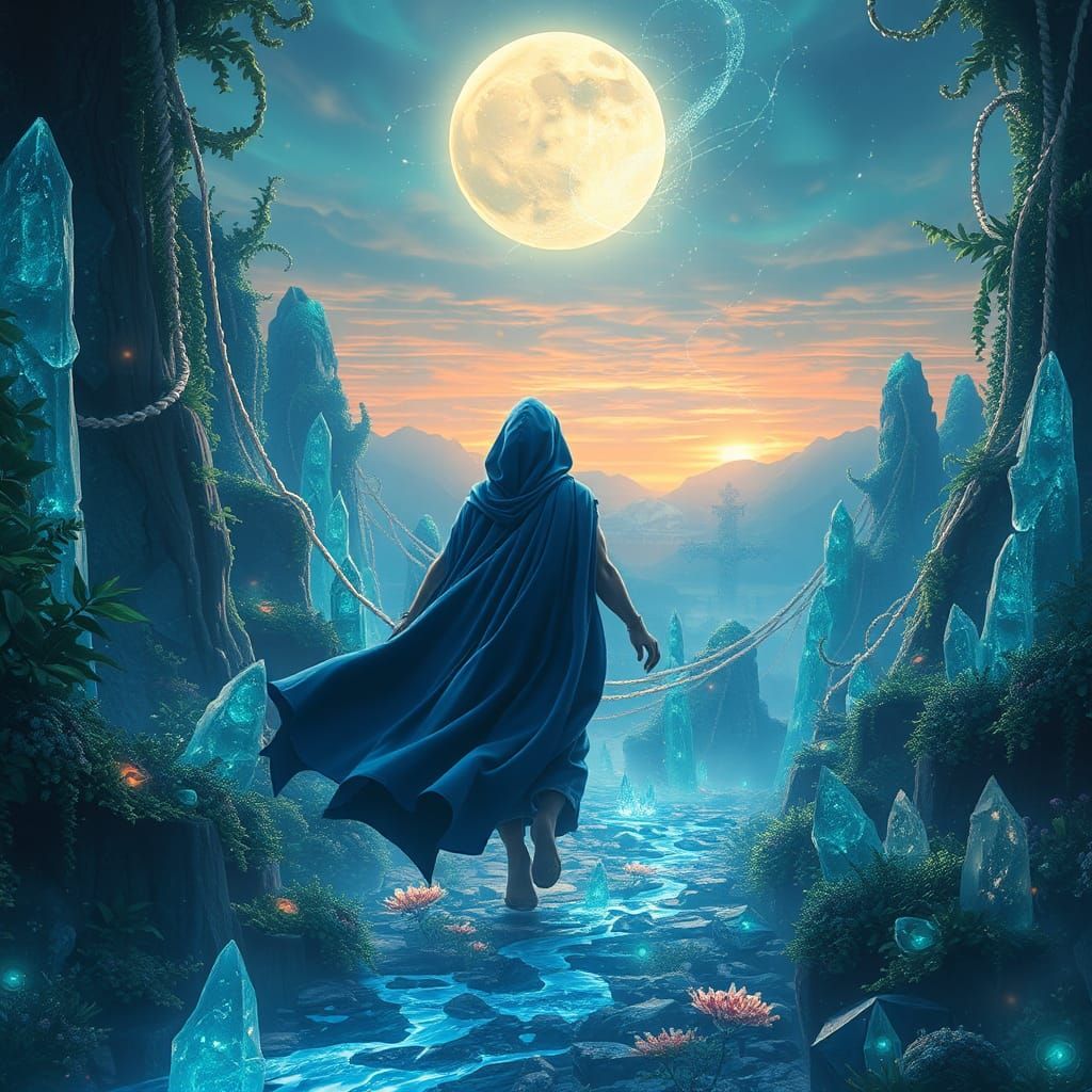 Ethereal Seeker Amidst Iridescent Realm