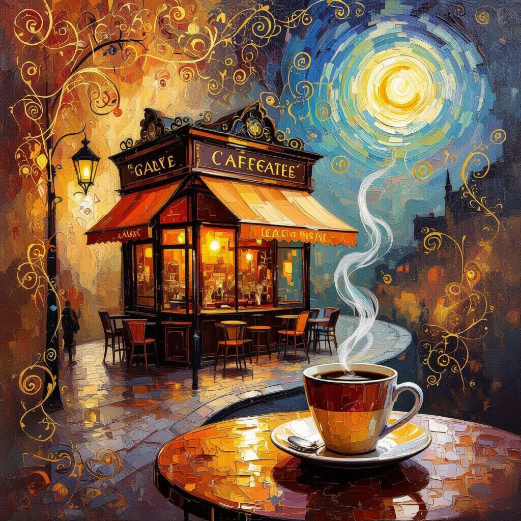 Enchanted Cosmic Café Impasto Painting