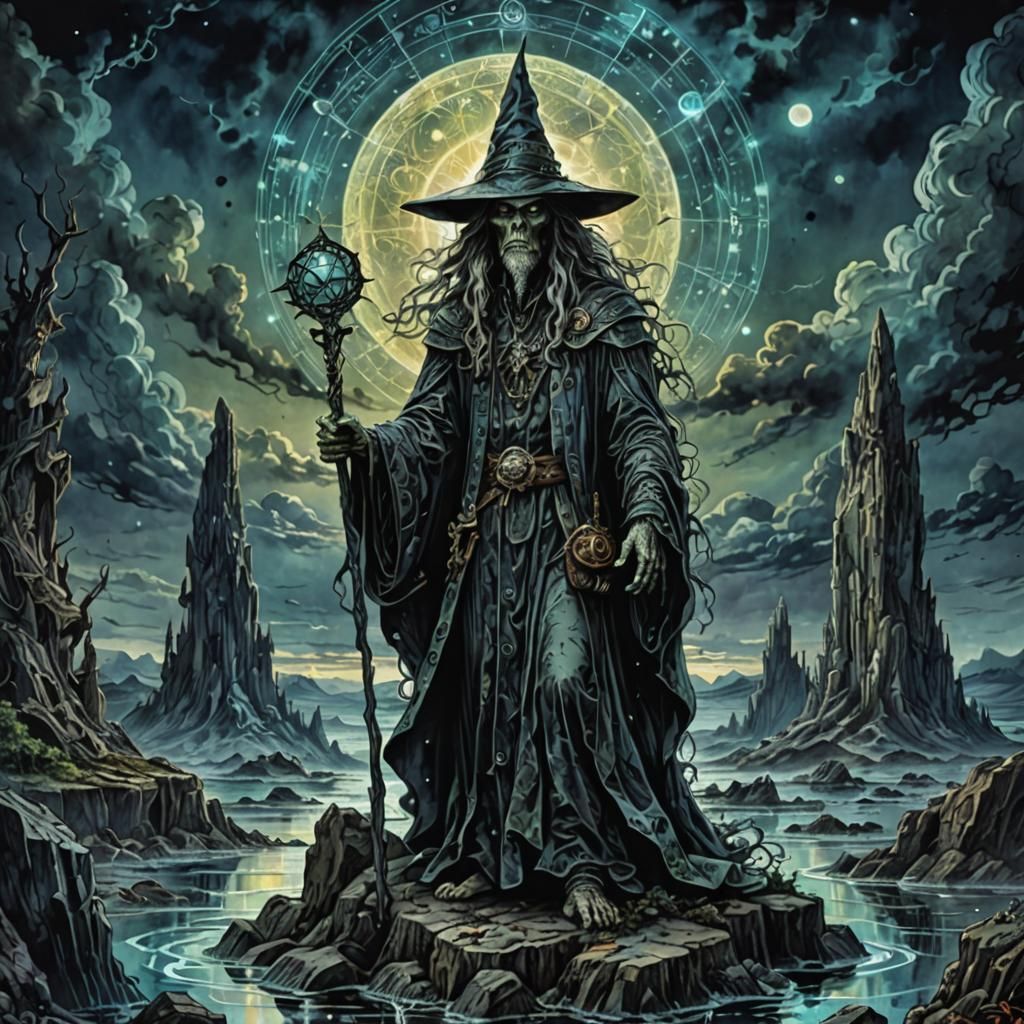 Zombie Witch Finder with Monoliths in Grim Colors