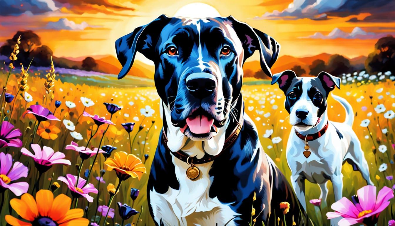 Great Dane and Terrier in Alcohol Ink Style